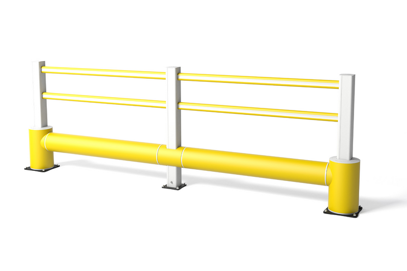 Render of a yellow ICE FLEX® TB 400 Plus - safety barriers on a white background