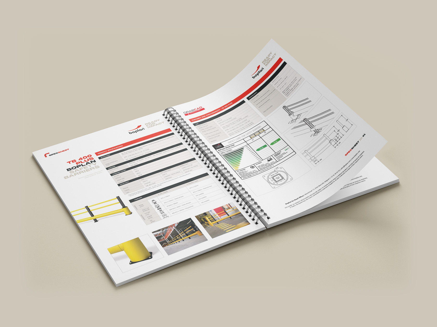 Illustration of the Boplan Spec Book with detailed product sheets and specifications