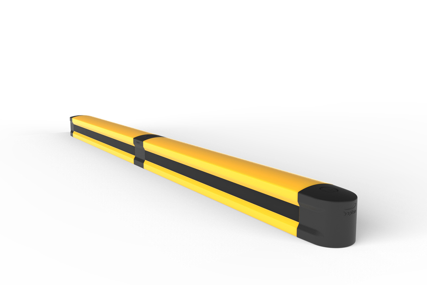 Render of a yellow FLIP 120M - Kick rails on a white background